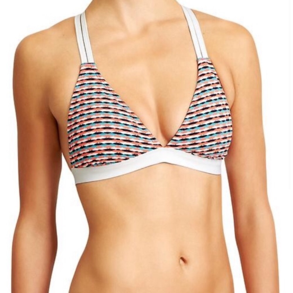 Athleta Multicolor Patterned Triangle Bikini Top with White Trim